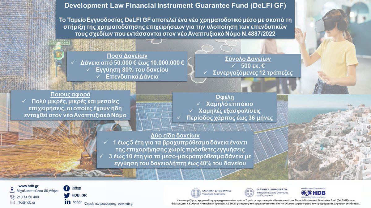 HDB_GR's tweet image. 🔷Επωφεληθείτε από το νέο μας χρηματοδοτικό εργαλείο: Ταμείο Εγγυοδοσίας «Development Law Financial Instrument Guarantee Fund (DeLFI GF)» !
👉Μάθετε περισσότερα στην αποκλειστική σελίδα του προγράμματος: lnkd.in/epnsPJ7D
#HDB #HelpDoingBusiness