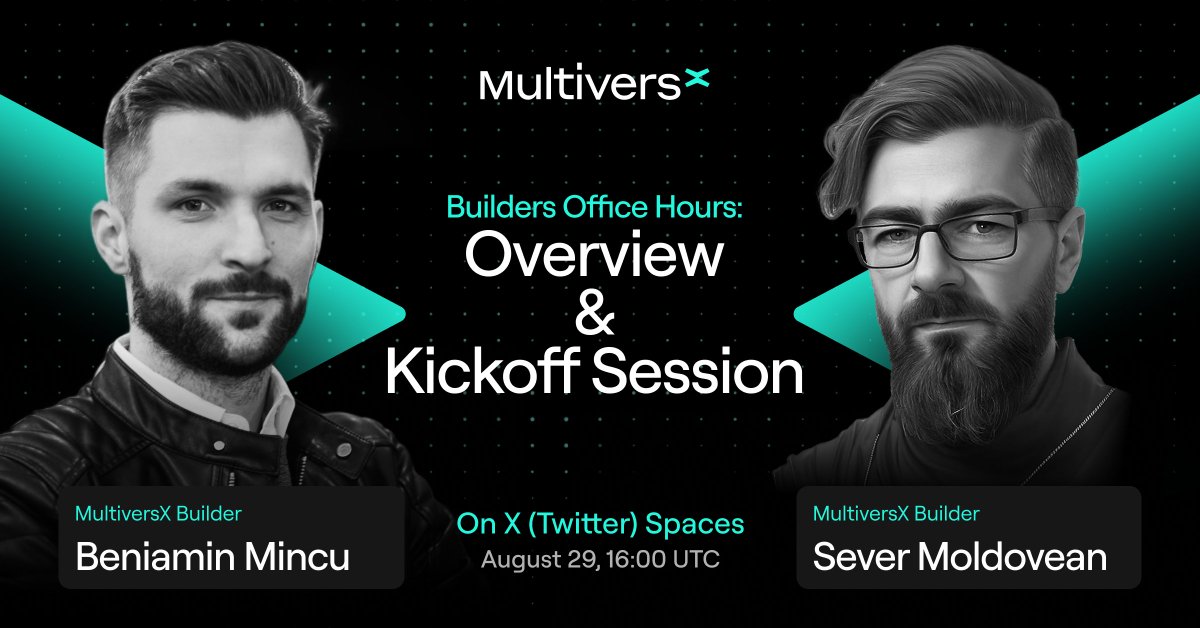 Builders are the driving force behind #MultiversX.

Join the Builders Office Hours Kickoff Session.

Opening today, via an <a href="/X/">X</a> Spaces, starting at 16:00 UTC.

W/ <a href="/beniaminmincu/">Beniamin Mincu |🇺🇸/acc</a> and <a href="/SeverMM/">Sever 🌊</a>.