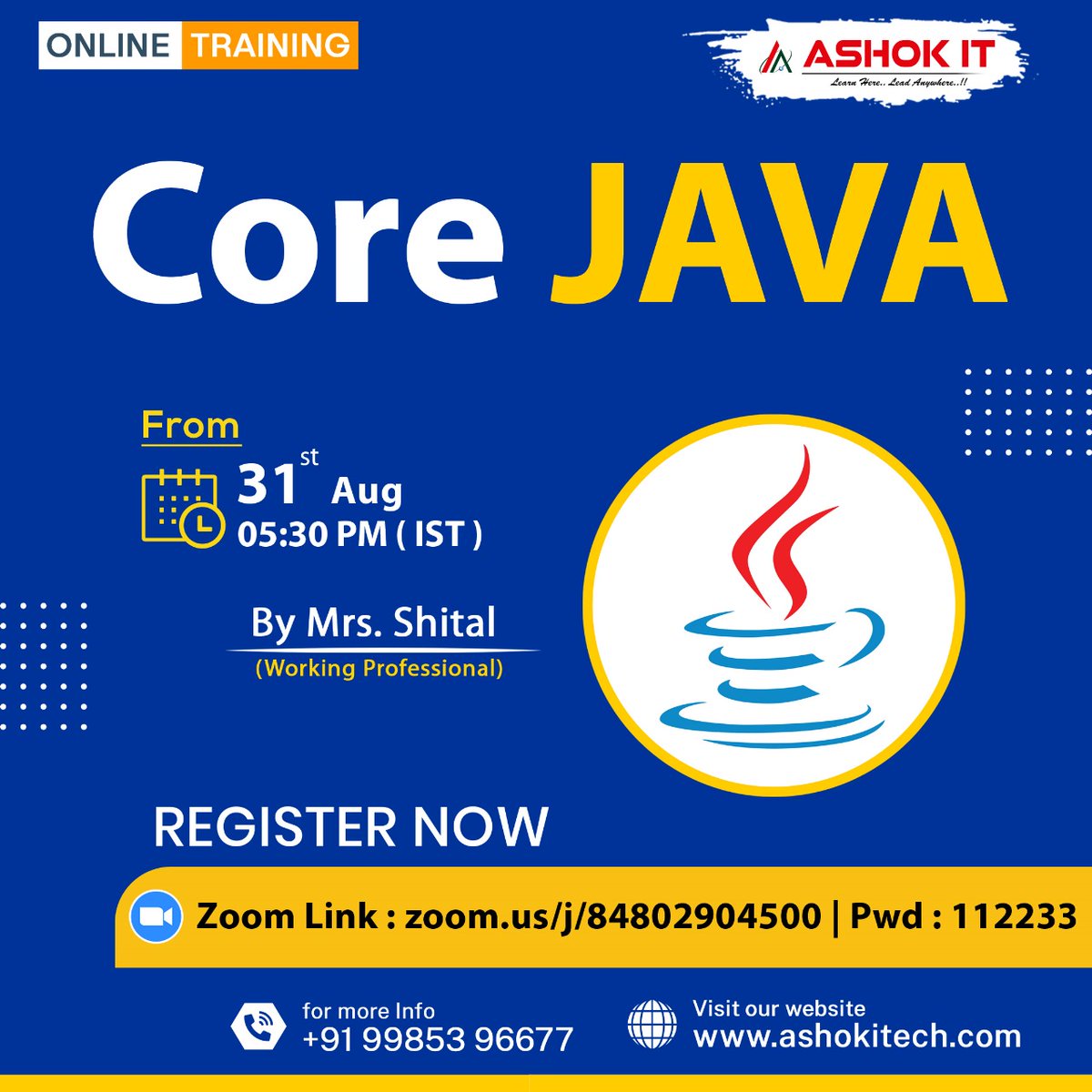 ashokitschool's tweet image. 🛑 Core Java 🛑
✍️ Enroll Now : bit.ly/3noOByz
👉 Free Demo On 31st-Aug @ 05:30 PM IST
👉 Subscribe To Youtube Channel : bit.ly/41IHJdj
🌐 Visit : ashokitech.com
CALL NOW: +919985396677
#JavaInterviewquestions #javacoursehyderabad #Javabasicprograms