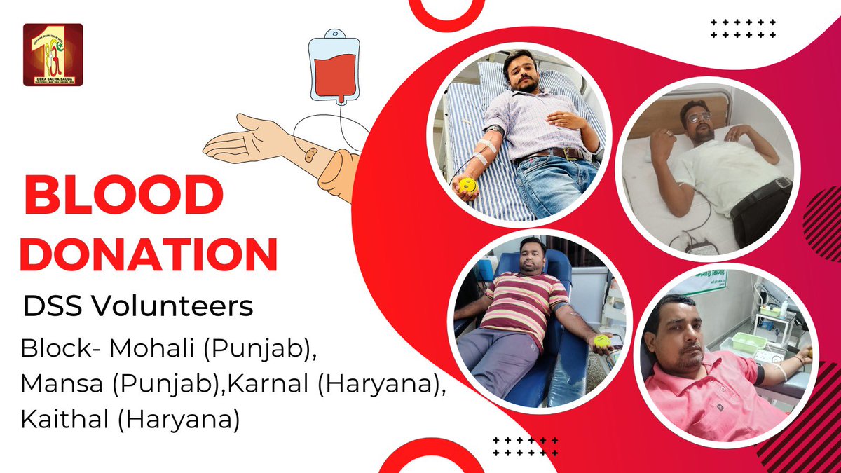 DSSNewsUpdates's tweet photo. Dera Sacha Sauda volunteers come together, uniting in their mission to save lives. With every blood donation, they're sending out a message loud and clear: We care, and we're here to make a difference. Let's celebrate this spirit of altruism and humanity.  #GiftOfLife #BloodDonation #DeraSachaSauda
