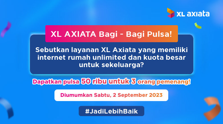 XLSMART's tweet photo. Yuk ikutan dan menangkan hadiahnya! Caranya gampang banget.

1. Follow @XLAxiata_Tbk 
2. RT dan Like Postingan ini
3. Sebutkan jawabanmu di kolom reply
4. Gunakan hashtag #JadiLebihBaik sebanyak-banyaknya

Jangan sampai kelewatan!

#JadiLebihBaik https://t.co/bQty5cwy9p