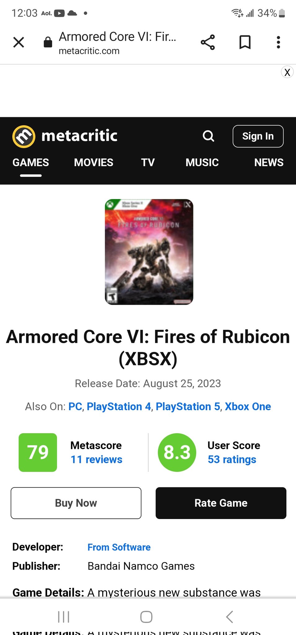 Will Starfield (PC) have a higher Metacritic score than Armored Core VI:  Fires of Rubicon (PC) on Sep 13th?