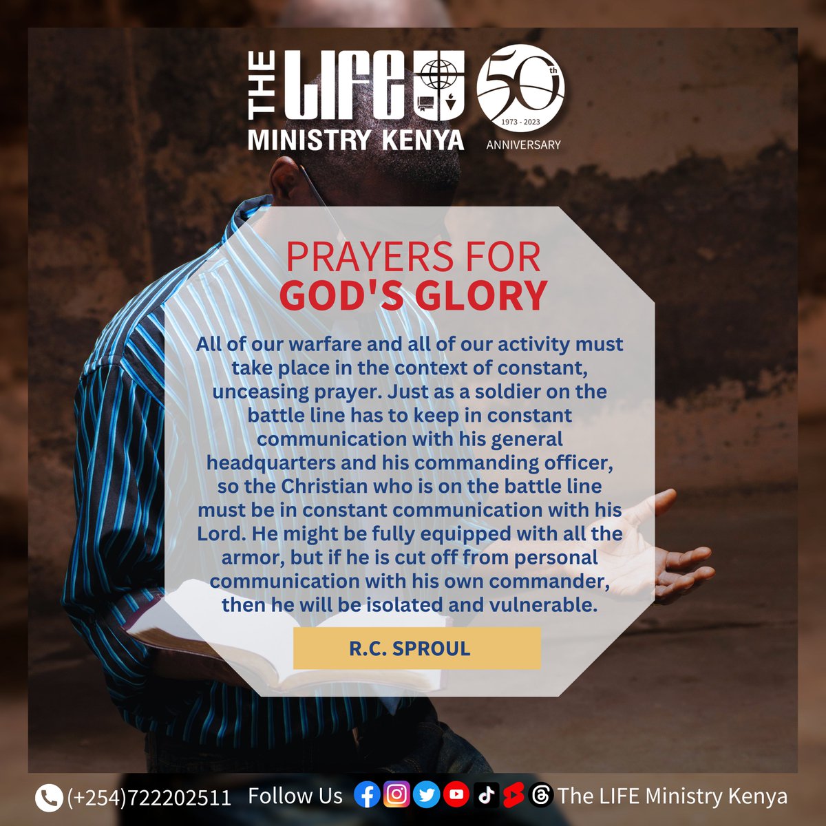 lmkenya's tweet photo. All of our warfare and all of our activity must take place in the context of constant, unceasing prayer. R.C. Sproul
#53daystogo
#celebrating50years
#GreatCommission
#GodsGloryOurJoy https://t.co/5ontFInc6G
