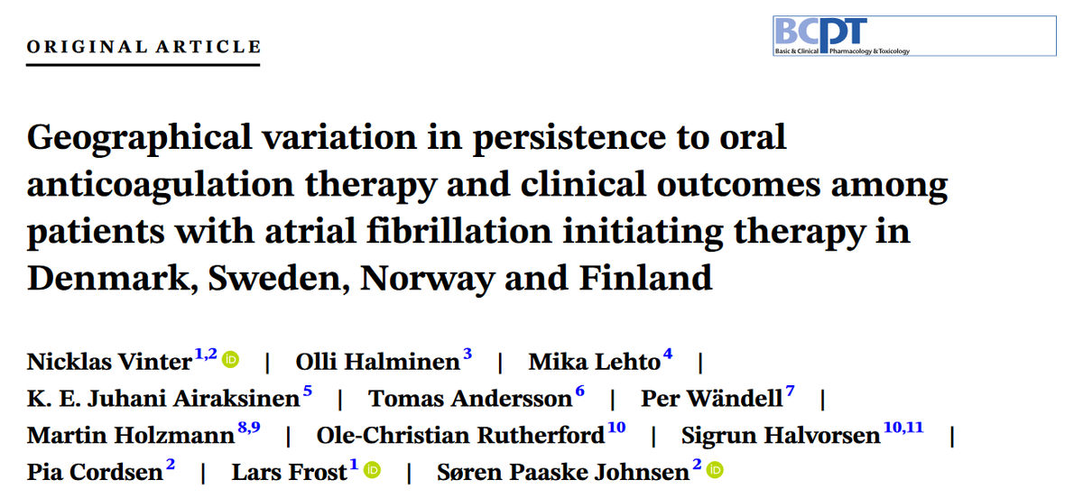 BasClinPharmTox's tweet photo. 1/n

Geographical variation in persistence to oral anticoagulation therapy and clinical outcomes among patients with atrial fibrillation initiating therapy in four Nordic countries

New study by @nicklas_vinter, @halminolli, @sighalvo, @juhaniairaksin, @ocrutherford, @s_paaske 👇 https://t.co/0Yp0vs8rnc