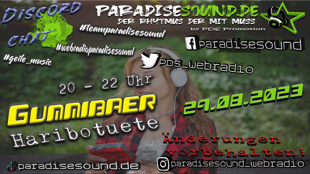 PDS_Webradio's tweet photo. Hallöchen Ihr Lieben,
https://t.co/z2Xv44GztF wünscht Euch einen wunderschönen Dienstag.
LG Eure PDS-Promotion

zur HP: https://t.co/z2Xv44GztF, zum Chat: https://t.co/IPBV7qs5S4

#geile_musik #sendeplan #family #music #spaß #teamparadisesound #webradioparadisesound https://t.co/5d0KhUPbYt