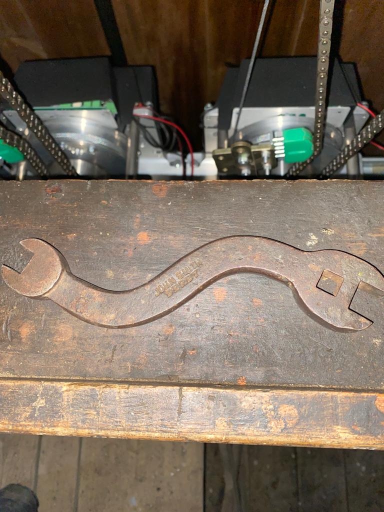 An unusual find by Clockmaker Kevin Ireland at All Hallows Church, Sutton on the Forest, N Yorkshire.⁠
⁠
A spanner, which by the looks of it was made especially for the 1878 clock. ⁠
⁠⁠
#allhallowschurch #clocksofyorkshire #johnsmithderby #johnsmithandsons #clockparts