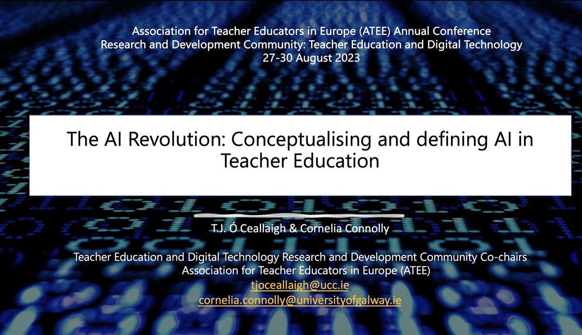 T.J. Ó Ceallaigh (@tj_oceallaigh) on Twitter photo All set at last to discuss the potential impacts and consequences of #AI in #teachereducation <a href="/ATEE_Brussels/">Association for Teacher Education in Europe</a> <a href="/EUDigitalEdu/">EUDigitalEducation 🇪🇺</a> <a href="/UCC_CIRTL/">CIRTL (Archive)</a> <a href="/UCCSchoolofEd/">UCC School of Education</a> <a href="/edtechne/">School of Education, University of Galway</a> @corneliathinks All set at last to discuss the potential impacts and consequences of #AI in #teachereducation <a href="/ATEE_Brussels/">Association for Teacher Education in Europe</a> <a href="/EUDigitalEdu/">EUDigitalEducation 🇪🇺</a> <a href="/UCC_CIRTL/">CIRTL (Archive)</a> <a href="/UCCSchoolofEd/">UCC School of Education</a> <a href="/edtechne/">School of Education, University of Galway</a> @corneliathinks
