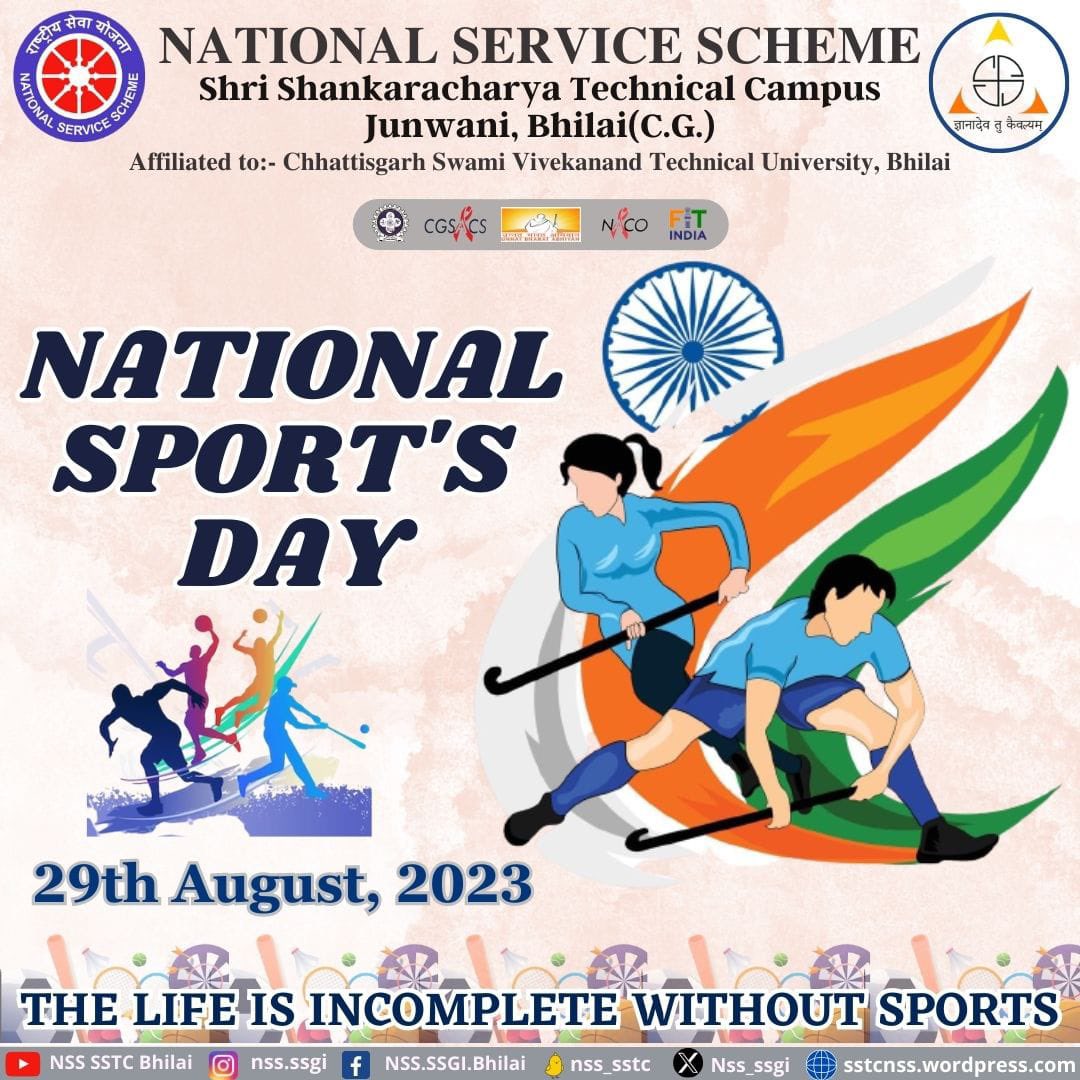 Jai Hind 🇮🇳 India celebrates #NationalSportsDay on 29th August to commemorate the birth anniversary of hockey #legend, #MajorDhyanChand. @_NSSIndia @YASMinistry @NSSRDBhopal @NssChhattisgarh @nsscsvtuCG @ianuragthakur @ashokshrotinss @Rajkumarnss @NeetaBajpai5 @dr_dsraghu