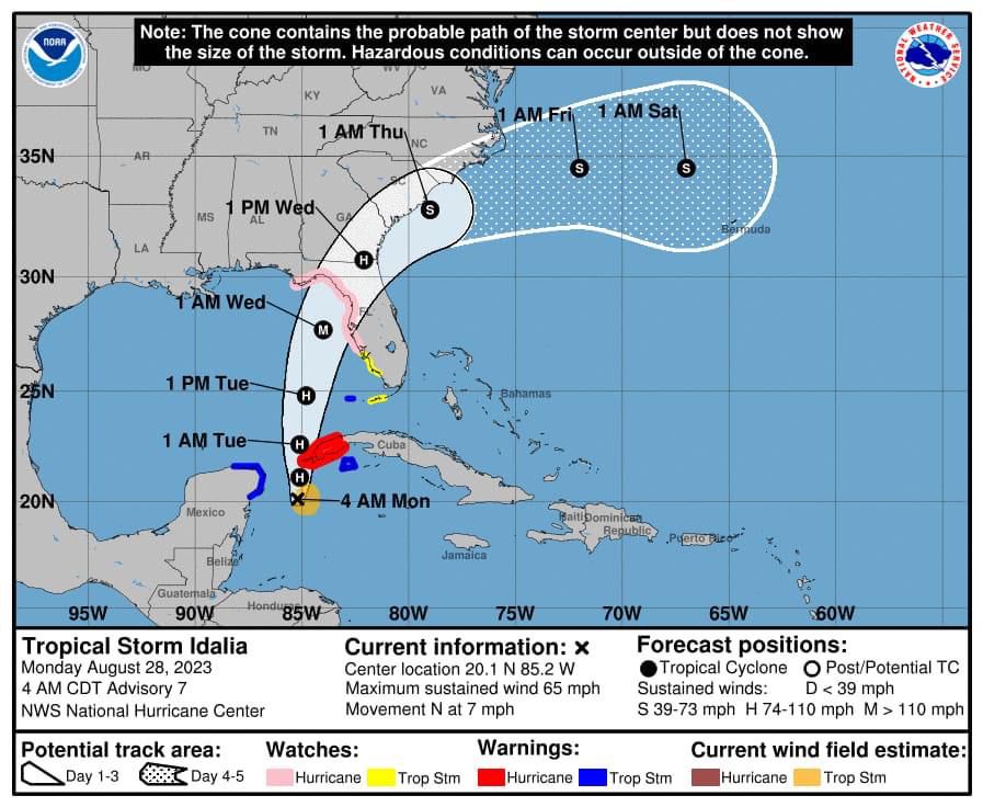 Stay safe everyone!

Tropical Storm Idalia continues to strengthen as it nears the coast of Florida. It is forecasted to become a dangerous “major hurricane” by early Wednesday.  Make sure that you take precautions so you and your family will stay safe.
