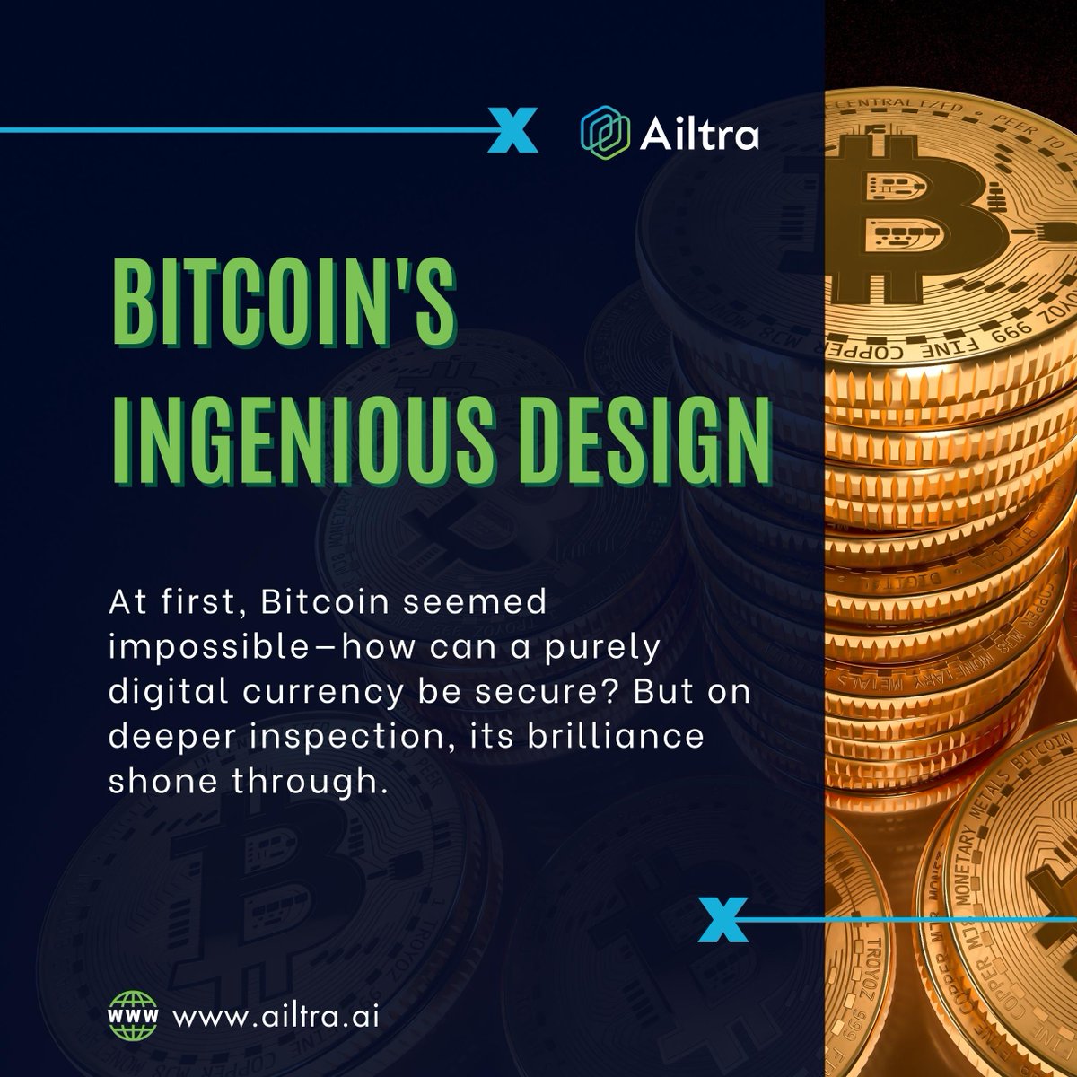 ailtra's tweet image. 🌟 Bitcoin&apos;s Ingenious Design: A Deeper Look at Digital Currency Brilliance 💡🔒 

Unravel the mystery of its brilliance! 🚀🔍

#BitcoinDesign #DigitalCurrencyBrilliance #CryptoInnovation #cryptocurrency #investing #finance