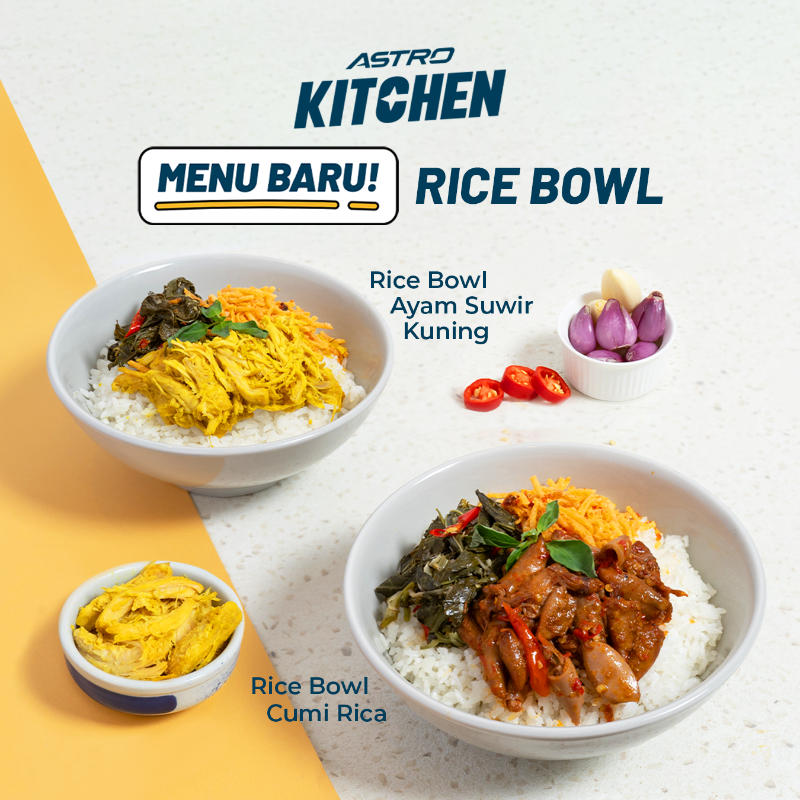 astronauts_id's tweet photo. ADA YANG BARU LAGI NIH DARI ASTRO KITCHEN!😨

Kalau kemarin Nasi Goreng sekarang ada menu baru yaitu Rice Bowl. Ada 4 varian rasa:
🍚Cakalang
🍚Ayam Woku
🍚Ayam Suwir Kuning
🍚Cumi Rica

Rasanya gak usah diraguin lagi, dijamin enak &amp; bikin ketagihan. Cuss #JajanSatSet sekarang!👇