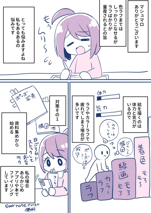 マシュマロと温かいメッセージありがとうございます。
絵に関してラフから進まないとのこと、とても悩みますよね・・!
漫画形式でいくつか対策を考えてみました。実際に私がよくやっているものも多...
続き→https://t.co/zNjYRKFvUX
#マシュマロを投げ合おう 