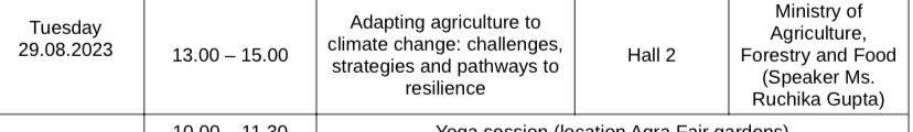 IndiainSlovenia's tweet image. 24. Day 04 #India program at #AGRA🌾2023 ➡️
1️⃣Speakers Ms Ruchika Gupta and Mr. Shankaran Ramamurthy participate in a session on &quot;Adapting Agriculture to Cilmate Challenges&quot;
2️⃣ Wet sampling of #Millets recipes  continues
3️⃣ Traders&apos; meetings continues
@makeinindia @PIBAgriculture