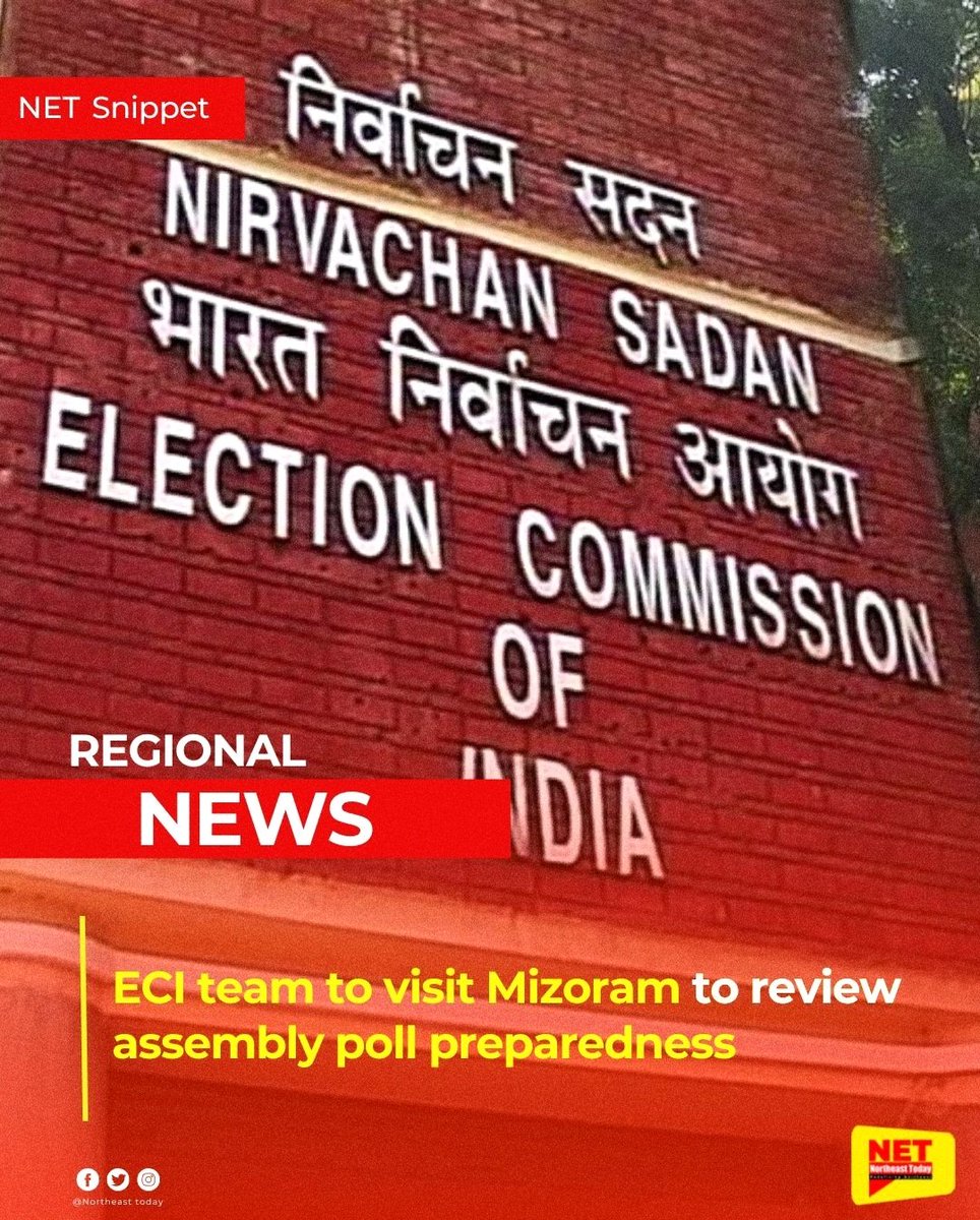 NortheastToday's tweet image. #Mizoram | A 20-member team of the Election Commission of India (ECI) will arrive in Aizawl on Tuesday on a two-day visit to review preparedness for the upcoming assembly elections in the state, officials said.
    
#ElectionCommission #PollPreparedness #AssemblyElection