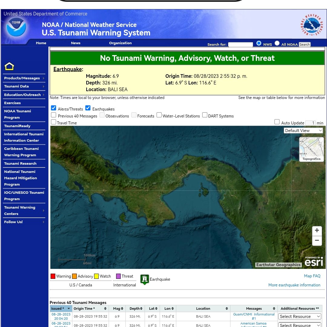 El Sistema de Alerta de Tsunami de NOAA, USA informa que no hay amenaza, ni aviso de Tsunami para la región, ante el sismo superficial en las costas de Guna Yala, Panamá. <a href="/VOSTpanama/">VOST Panamá</a> <a href="/EmergenciaDigi1/">Emergencia Digital Panamá</a> <a href="/UniEmergPma/">UnidEmergPMA</a> <a href="/SistemaDeAlerta/">🇵🇦 Sistema de Alertas y Emergencias Panamá</a>
