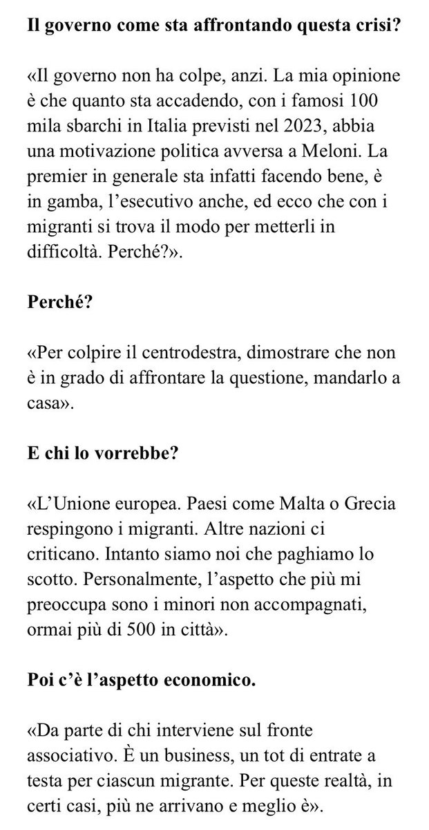 L’astuto Roberto Dipiazza, sindaco di Trieste, non si è fatto fregare e ha scoperto tutto.

L’invasione dei migranti è un complotto della UE per colpire Meloni e il cdx.

Se non è colpa della sinistra, è colpa della UE. 🙄
Meloni non avrebbe dovuto risolvere col blocco navale? 🤔