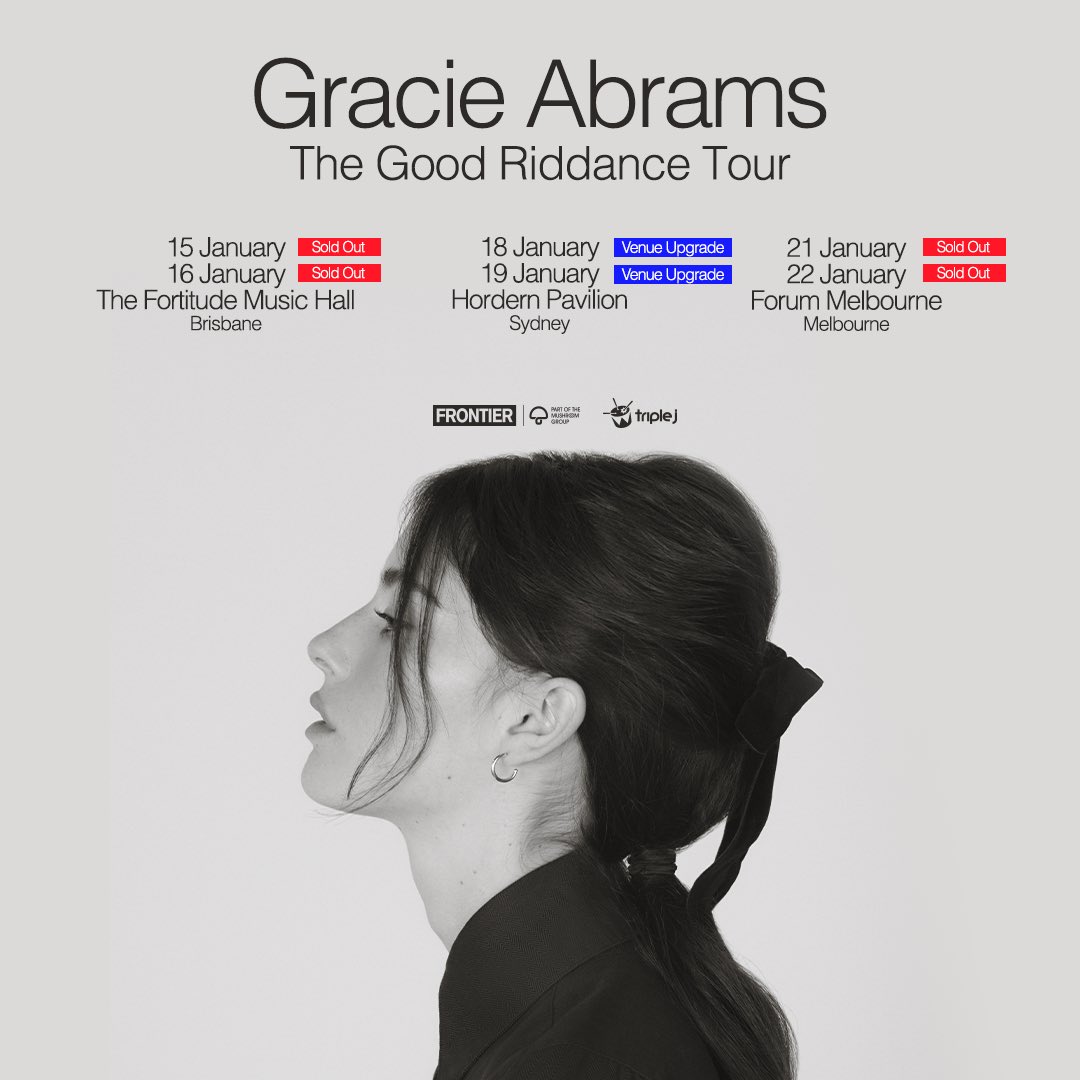 Upgraded the venue for both Sydney shows :’) Added tickets go on sale Wednesday at 1pm local time I love youuuuuuuuu gracieabrams.com/tour