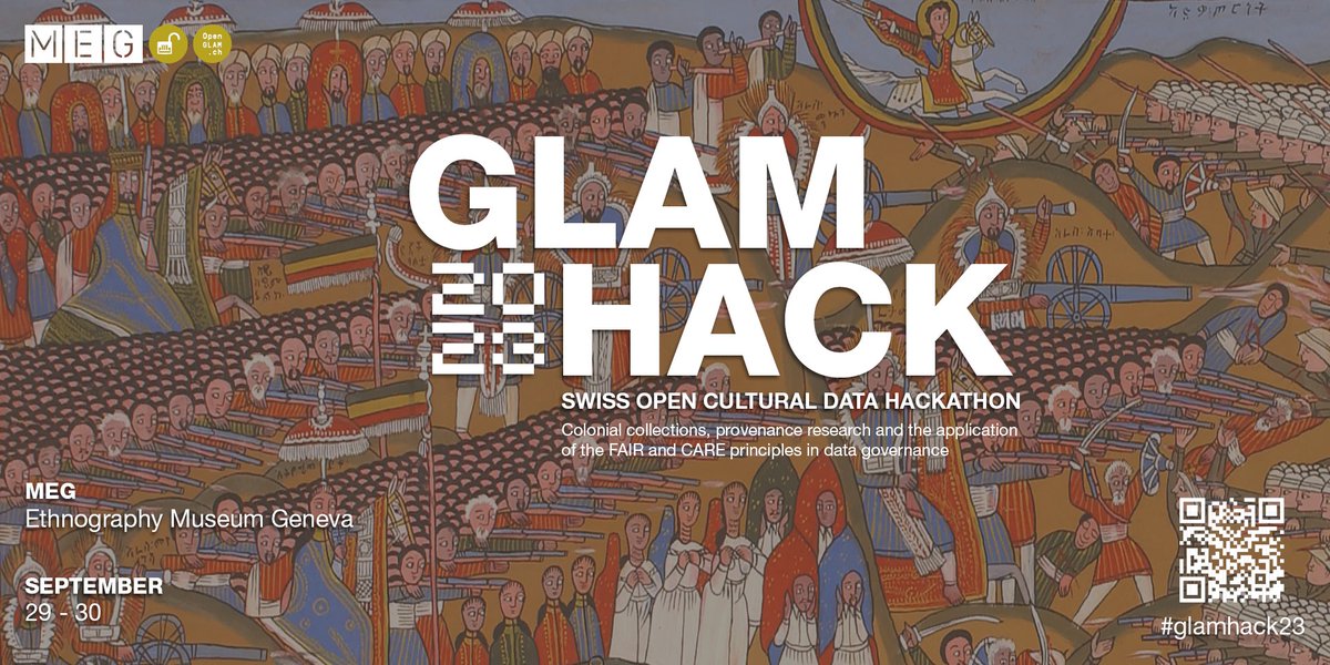 opendataswiss's tweet image. The🇨🇭OpenGLAM working group brings together cultural institutions, software developers, artists and others once a year for the GLAMhack - next edition will take place on 29-30.09 at the Musée d&apos;ethnographie in Geneva. Info and registration: opendata.ch/events/glamhac…  #GLAMhack23