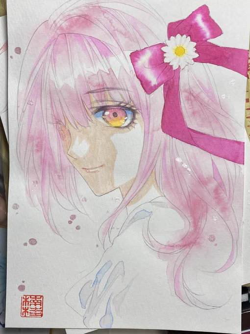 8月はアナログ絵強化月間でした! あとわずかのラブリーギャラリー展よろしくお願いいたします。久々の水彩画生でぜひご覧になってくださいませ #ラブリーw