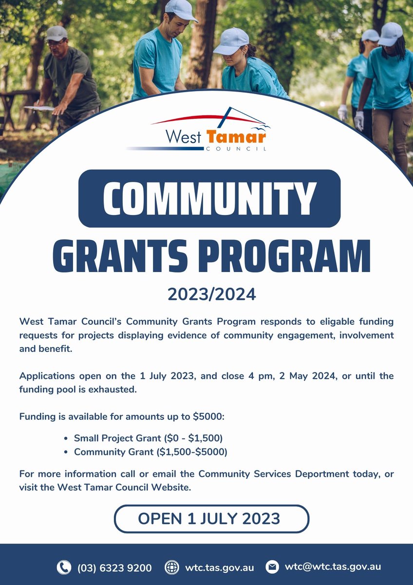 WTCTas's tweet photo. Our Community Grants Program responds to funding requests for projects displaying evidence of community engagement, involvement &amp; benefit.

The next round closes at 4pm on Monday 4 September 2023. Find out more and apply on our website: https://t.co/Upnyw89TNw https://t.co/0OlSdzlpPi