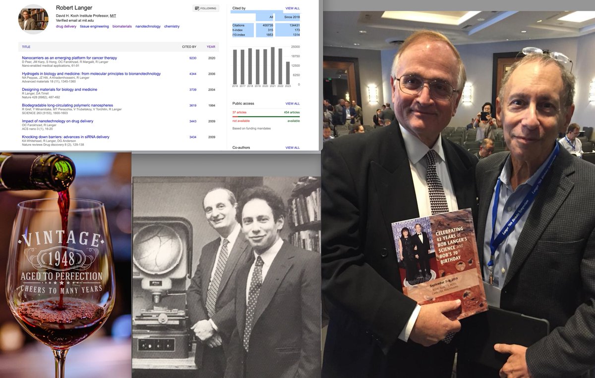 NPeppas's tweet image. Happy 75th birthday Bob Langer. We have known you for 53 years and we have all learned from you, learned about helping people and solving problems. As you are turning 75 years old, you just hit 1,500 papers, 1,350 patents, 400,000 citations and h=315. Incredible achievements.