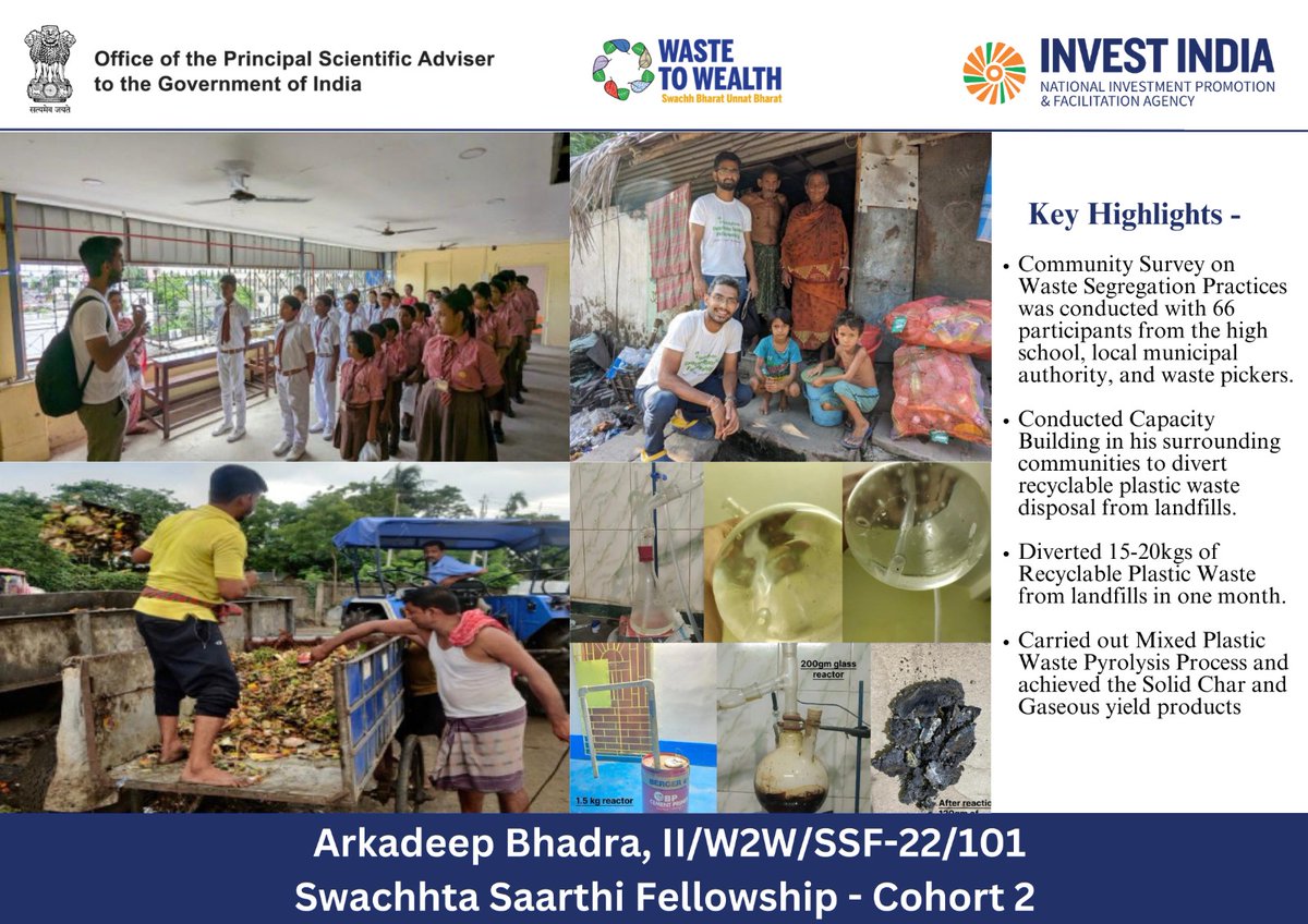 Waste to Wealth (@wasteto_wealth) on Twitter photo #SwachhtaSaarthi Arkadeep Bhadra is fostering community change via conducting Capacity-building Programs, surveys and setting up a #Waste Disposal and Solution Unit. His campaign diverted 15-20 kgs of plastic waste from landfills in July!
<a href="/PrinSciAdvOff/">Office of Principal Scientific Adviser to the GoI</a>
#wastemanagement #SSF #SwachhtaSaarthi Arkadeep Bhadra is fostering community change via conducting Capacity-building Programs, surveys and setting up a #Waste Disposal and Solution Unit. His campaign diverted 15-20 kgs of plastic waste from landfills in July!
<a href="/PrinSciAdvOff/">Office of Principal Scientific Adviser to the GoI</a>
#wastemanagement #SSF