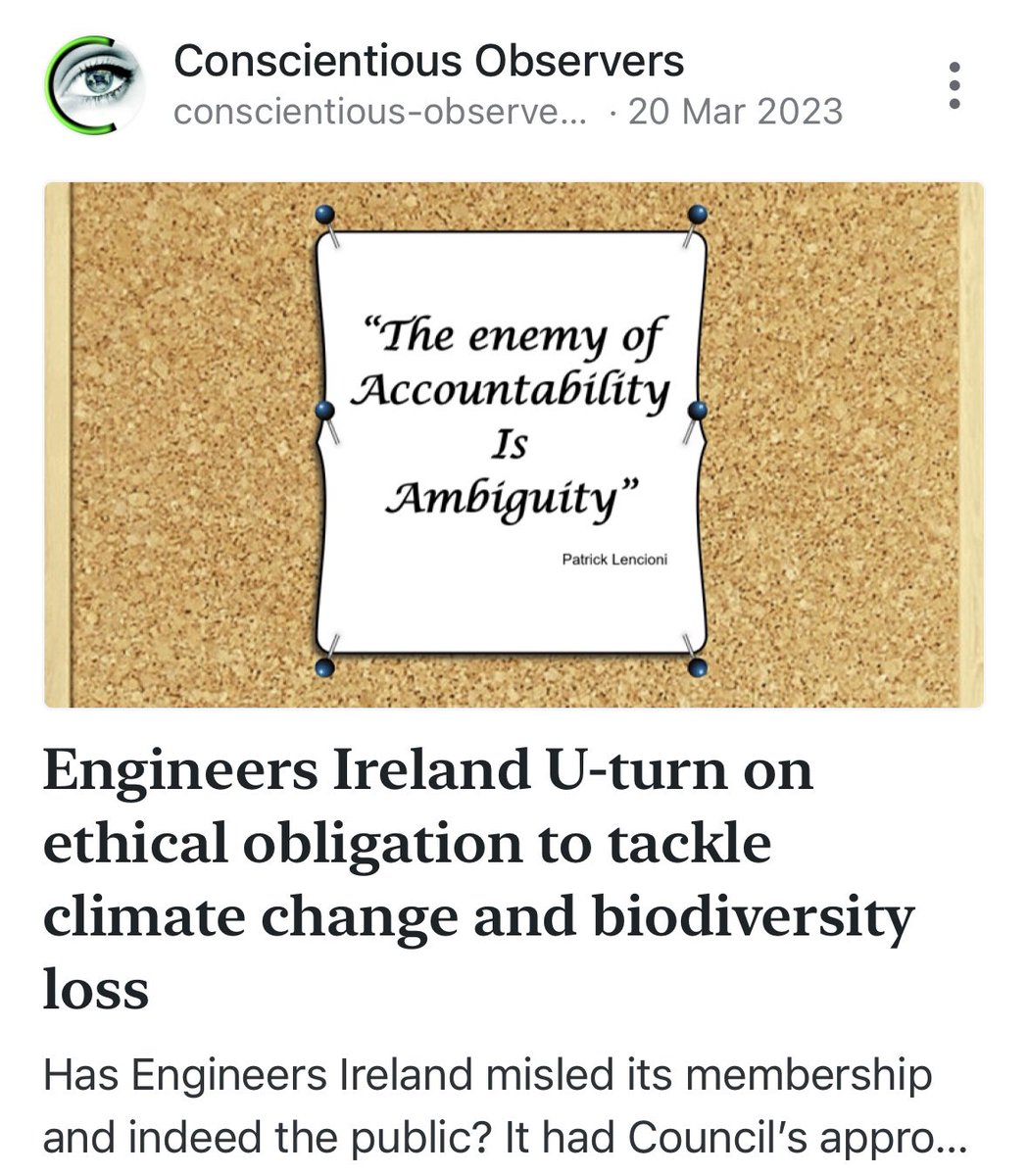 @BrendanM56 @HannahEDaly @EPAIreland @EngineerIreland Really? 1) It already abandoned members’ environmental & social obligations from code of ethics on Vice-President’s watch. 2) President of Engineers Ireland was “CEO & largest shareholder of Dairymaster” 👇🏼

Source: engineersireland.ie/News/engineer-…
Score:
#climatedeniers 2 @EPAIreland 0