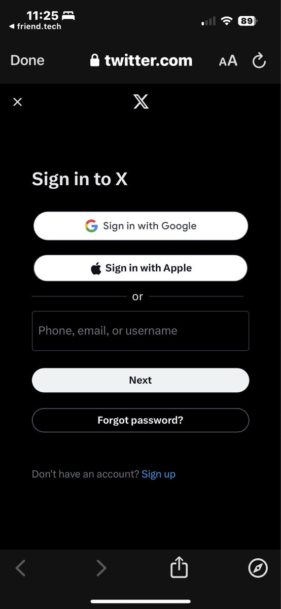 SohoJoeEth's tweet photo. @friendtech when I click link your twitter… it opens the twitter app, but then opens the browser within the twitter app and is trying to login again https://t.co/rj8Tuxt9Dh