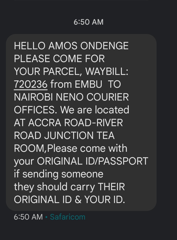 CaptainOchenge's tweet photo. First delivery of the day. 

Pick a parcel from embu at Neno. ✅

Delivery to government chemist. ✅

 Delivery Done on time ✅

Give me all your tender deliveries. I'll delivery deligently on your behalf 

#captaindelivers
#deliveryguy https://t.co/I64IqZopwq