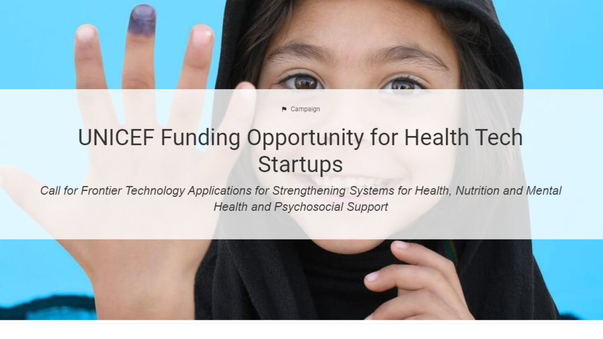 UNICEF is offering a game-changing opportunity for HealthTech startups with up to $100k in equity-free funding for early stage, for profit technology start-ups that improve the lives of children. 

🔗 Apply Now: loom.ly/USarvtI 
#UNICEF
