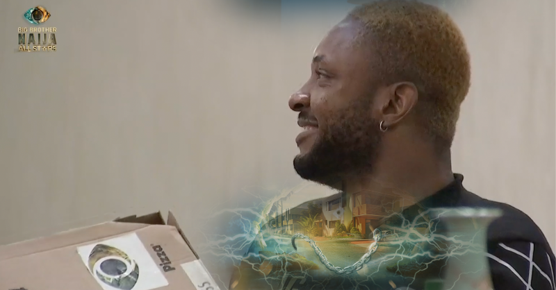 BBNaija's tweet photo. Omo! Biggie isn't done with his pranks o!😂 Cross was the recipient of Biggie's wahala as he got more than what he bargained for while awaiting the box of pizza he got from last week's Black Envelope challenge. Tap the image to read all about it. #BBNaija #BBNaijaAllStars