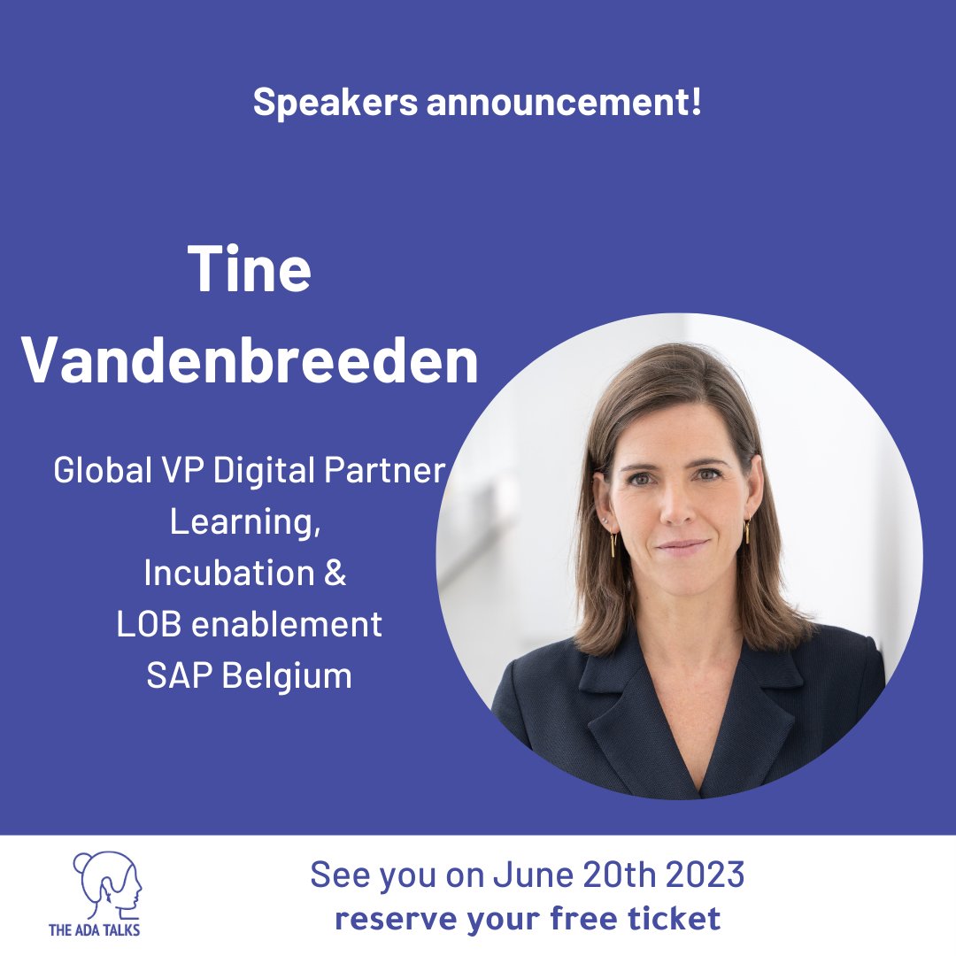 October 10th we have our next edition of @theadatalks at the office of AE. We are happy to announce Tine Vandenbreeden!! We hope to see you there. Reserve your spot -> eventbrite.com/e/the-ada-talk… @dewivandevyver @valerietaerwe @nelevanbeveren