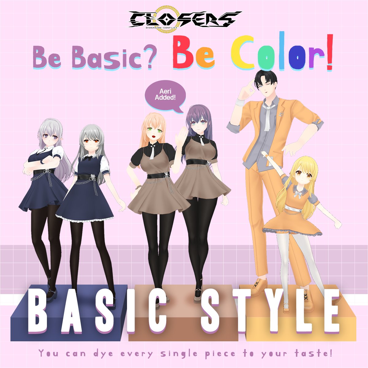 ClosersGame's tweet photo. Simplicity? Say no more. Basic Style' set arrives once again, this time including Aeri.
Can be dyed, making it easy to pair, or to stand by itself! As it's said, sometimes, less is more!
Read more: https://t.co/bj2UC1c3GA
#BasicStyle #closers #ClosersOnline #naddic https://t.co/P4CnyEsq33