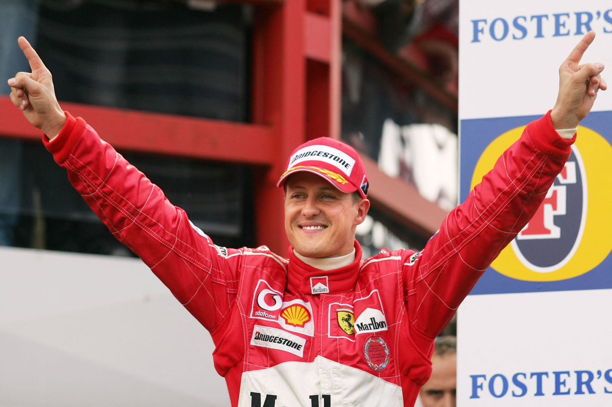 schumacher's tweet photo. The last of stunning seven world championship titles – Michael secured the 2004 championship in Spa, where he had celebrated both his first race and win.
 
#OTD #F1 #KeepFighting #TeamMichael
 
Pics: AFP 🏎️ https://t.co/RqQPqhpjsu
