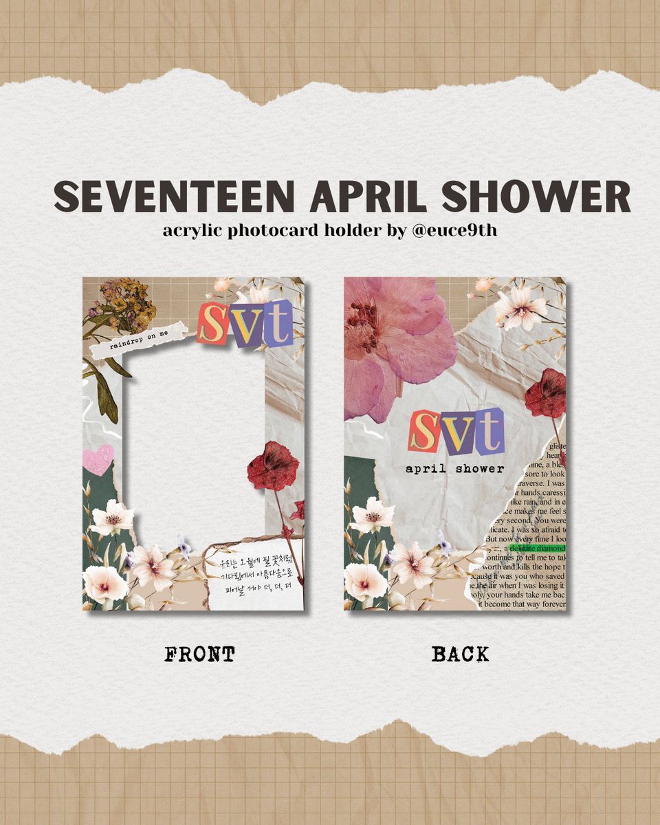 eucedesigns's tweet photo. ♡ SEVENTEEN APRIL SHOWER INSPIRED
 ╰ ACRYLIC PHOTOCARD HOLDER

ꔛ neta
ꔛ ₱350 ea
ꔛ dop: sept 15

💌 pre-order here: https://t.co/D5p0FRkyKp

🏷️ wts lfb svt pc cahol scoups jeonghan joshua jun hoshi wonwoo woozi the8 mingyu dk seungkwan vernon dino https://t.co/dU27KkVy64