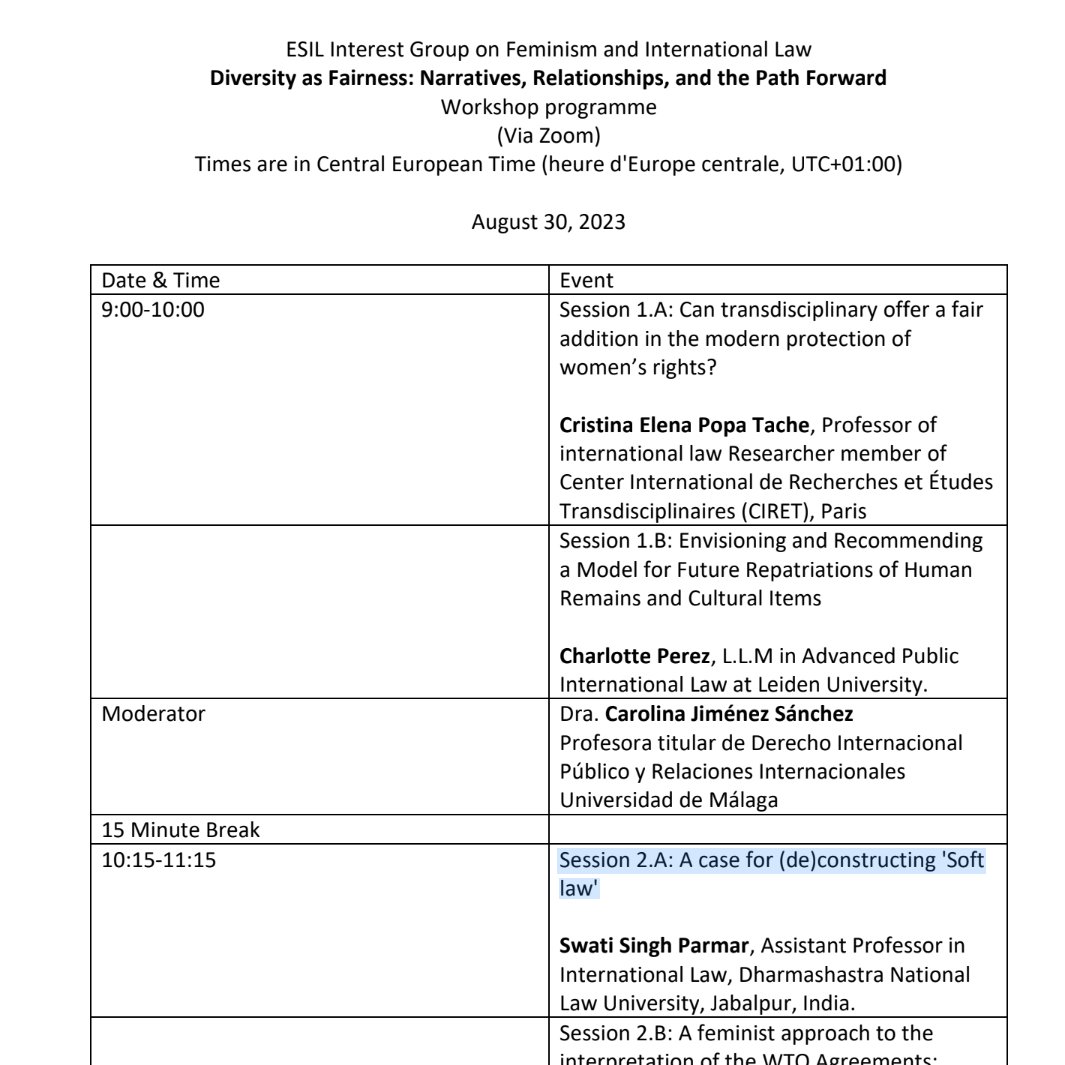I am excited to present my work-in-progress tomorrow at @esil_sedi  
Interest Group on Feminism and International Law via Zoom. Looking forward to attending wonderful lined-up sessions in the event!
#Feminism&IL #Internationallaw #Softlaw #ESIL2023