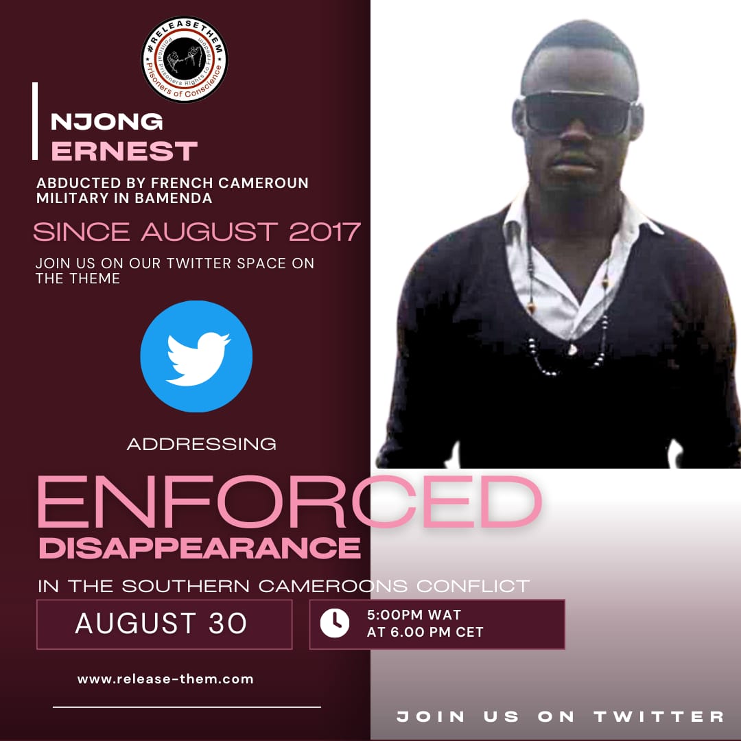 #Cameroon Njong Ernest is a victim of #EnforcedDisappearance . He has rights that must be respected. The laws must be respected by state officials during and after arrest. We are demanding for his whereabout. 
 Join our space tomorrow x.com/i/spaces/1BRJj…