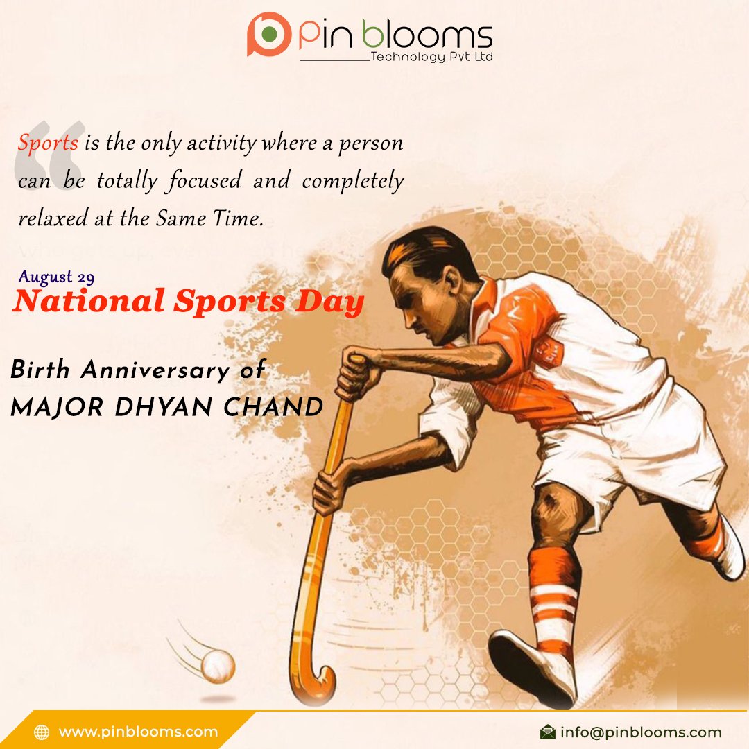 webepower's tweet photo. @PinBlooms 
National Sports Day,
Birth Anniversary of MAJOR DHYAN CHAND.
Sports is the only activity where a person can be totally focused and completely relaxed at the Same Time.
#nationalsportsday #2k23 #birthanniversary #majordhyanchand  #pinbloomstechnology #PinBlooms https://t.co/n4S15xWsaf