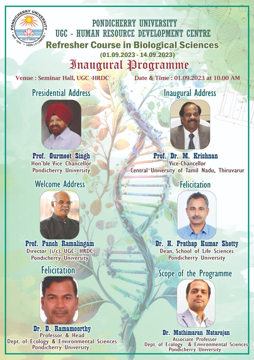 Announcing the Inauguration of Refresher Course in Biological Sciences #UGCHRDC #NEP2020 #UGC #BIOLOGICALSCIENCES @GurmeetSinghVC
