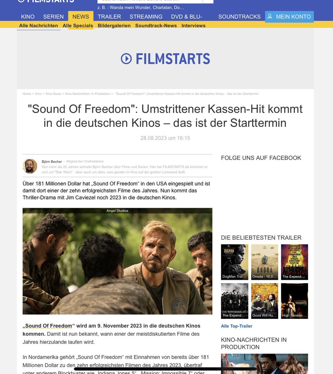 Hier ein Kinotipp
#SoundOfFreedom erscheint in Deutschland.