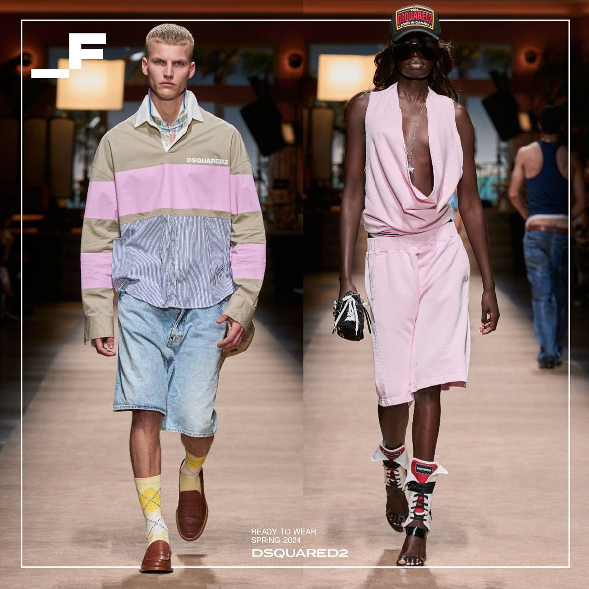 Second, the #Dsquared2 with its #D2naughty #readytowear readiness to play with timely looks. Bringing out their #archival references, bringing you the #preppy and the #sexy. It was not just the #runway, but a full blown #entertainment set. Go big or go home is so #Y2K right?