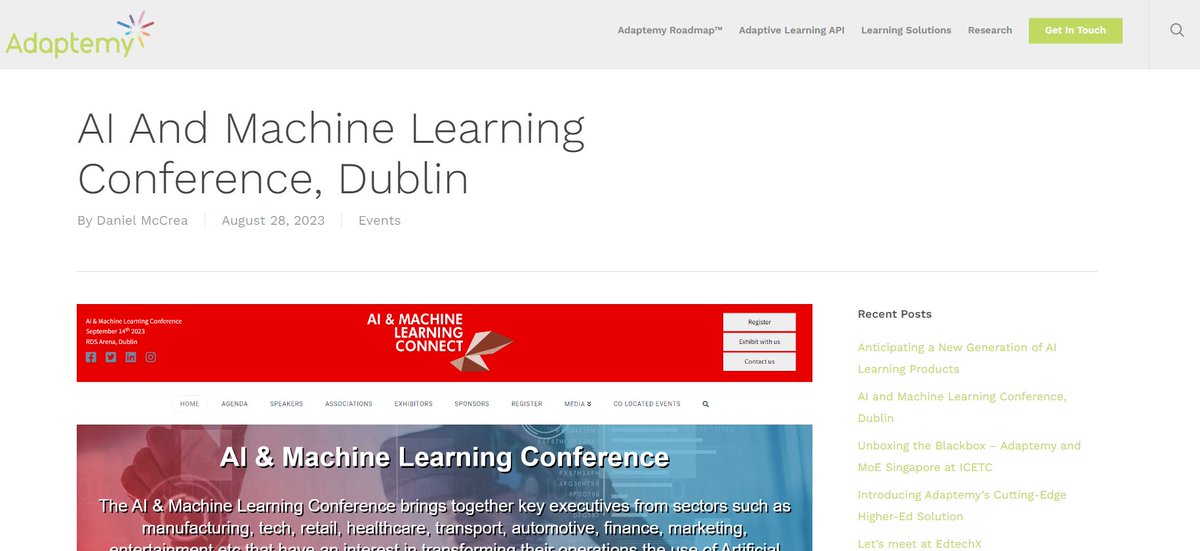 Looking forward to the AI and Machine Learning Conference in Dublin on the 14th September.

If you're interested in how Adaptemy use AI and Machine Learning in the Education space, get in touch here: lnkd.in/eUyKtJJC

--
lnkd.in/eGzX-xth