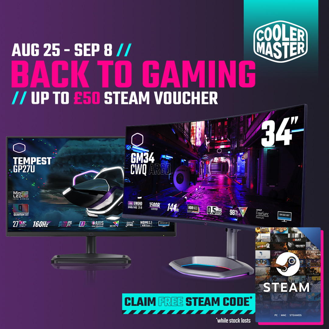 CoolerMasterUK's tweet photo. Study hard, play hard 🏆

Claim up to £50 Steam Voucher when purchasing select gaming monitors, ends 8th September!

https://t.co/Qu5YrdjkQ2

T&amp;Cs apply. https://t.co/xbLr1tvgP8
