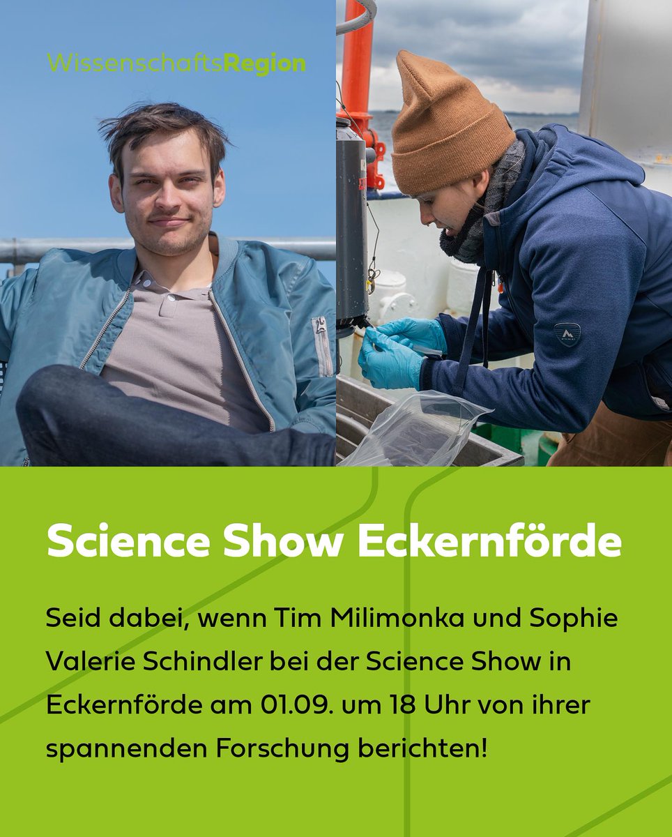 Bei der Science Show in Eckernförde geben euch z. B. Sophie Schindler und Tim Milimonka einen Einblick in ihre Forschung!
Sophie berichtet von ihrer Forschung zu Walen und warum sie immer wieder stranden. Tim erklärt die Verbindung zwischen einem Roman und seiner Serien-Adaption.