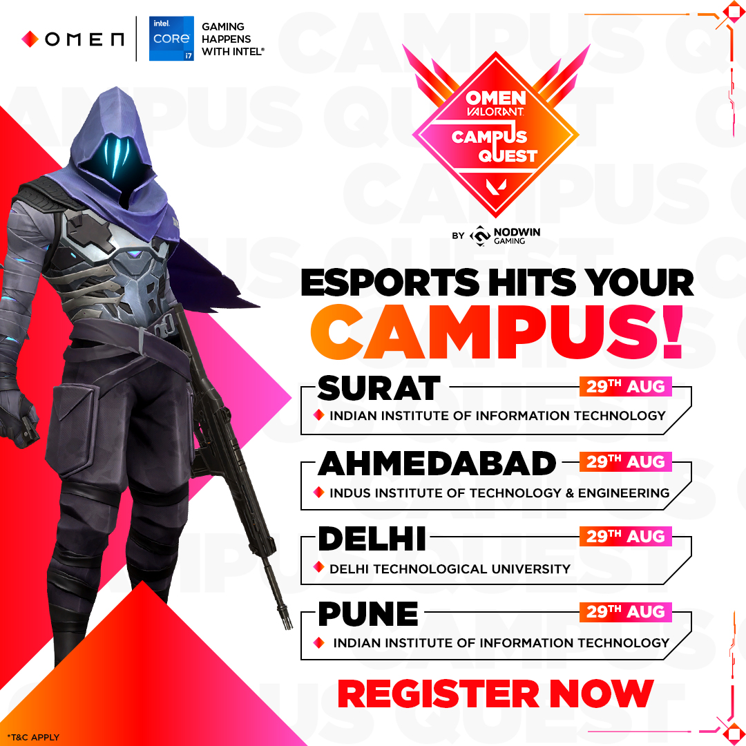 NodwinGaming's tweet photo. Unleash your inner gamer with OMEN VALORANT Campus Quest!๐
Gather your squad, register & compete for a whopping prize pool of โน5 lakhs๐ซฐ
๐Join the quest now!
๐ https://t.co/RCXWc4mmVL
#OMEN #OMENIndia #BeOMENCool #HPOMEN #OMENdesk #OMENbyHP #OMENGamingSetup #Valorant https://t.co/Q1IJ6JAZ2u