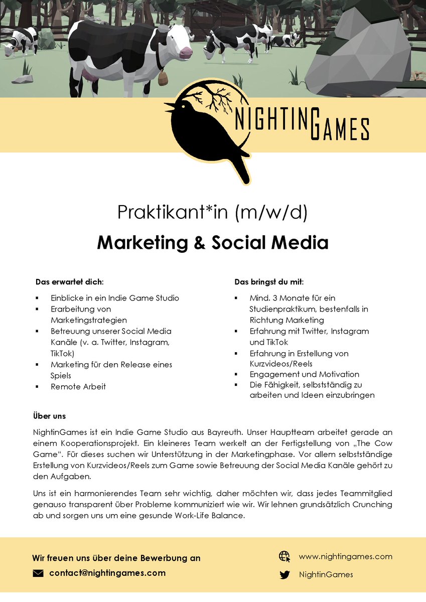 NightinGames's tweet photo. All good things come to an end 🐮

"The Cow Game" is ready for marketing and we are looking for you! 

Are you ready to walk the final steps on our journey with us? We'd like to bring the game to as many players as possible. 

We are looking forward to your application ❤️ https://t.co/G7rP0mgo3q