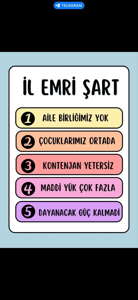 #ilEmriTekYol Devlet büyüklerimiz memuruna sahip çıkarak, en temel hakları olan aile bütünlüğünü il emri uygulaması ile sağlamalıdır. Başka bir çözüm yoktur.

<a href="/Yusuf__Tekin/">Yusuf Tekin</a> <a href="/tcmeb/">Millî Eğitim Bakanlığı</a> <a href="/RTErdogan/">Recep Tayyip Erdoğan</a> <a href="/EmineErdogan/">Emine Erdoğan</a>
<a href="/fahrettinaltun/">Fahrettin Altun</a> <a href="/mebpgm/">Personel Genel Müdürlüğü</a> <a href="/oguzozat/">Oğuz ÖZAT</a> <a href="/TalipGeylan06/">Talip Geylan</a> <a href="/_aliyalcin_/">Ali YALÇIN</a>