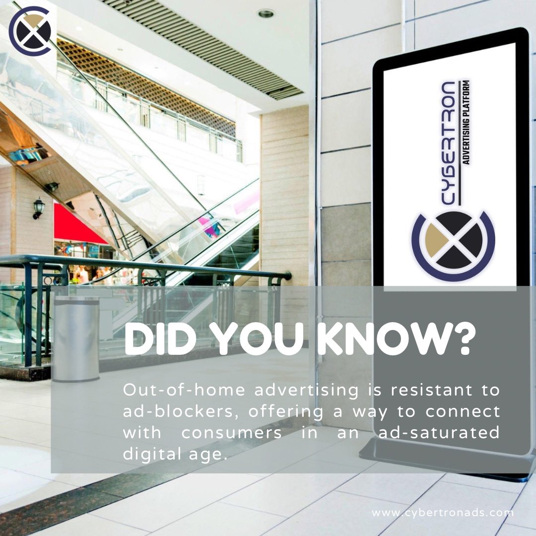 Out-of-home advertising emerges as a consistent ally for companies seeking genuine consumer interaction in a time when ad-blockers shield people from the relentless digital advertising blitz. 

#AdBlocker #OutdoorAds #DigitalMarketing #SEOtips #DisplayAdvertising #CybertronAds
