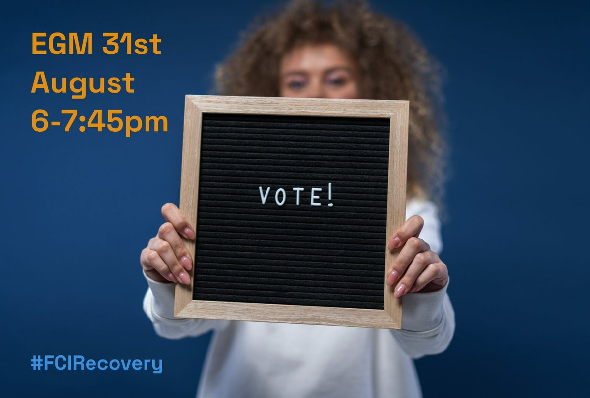 Don't forget to register to vote! Proxy votes close today (29th August) at 6pm!

Further details at fcirecovery.uk

<a href="/ukfci/">REMAS</a> 
#FCIRecovery
#FCIMembersForum