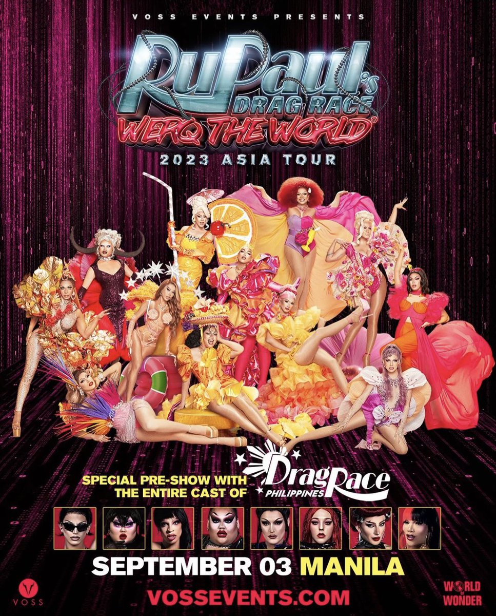 dragraceph's tweet photo. MANILA 🇵🇭 The full cast of @dragraceph Season 2 joins your fave #DragRace stars at #WerqTheWorld!

📆 September 3rd
📍 World Trade Center Metro Manila

Snatch your tickets now: https://t.co/olg7vBa61r https://t.co/lHxtoi3eIm